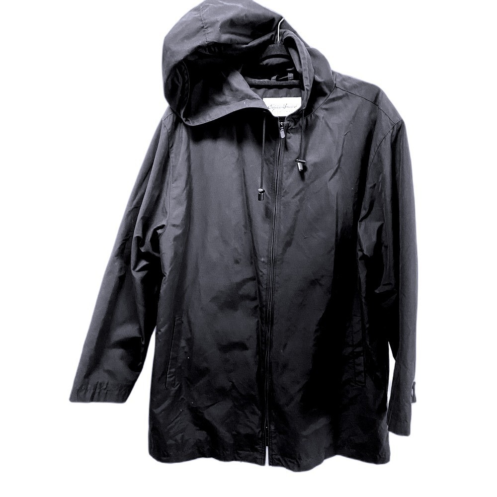 Eddie Bauer Mens Black Hooded Windbreaker Jacket Full Zip Cotton Nylon Large